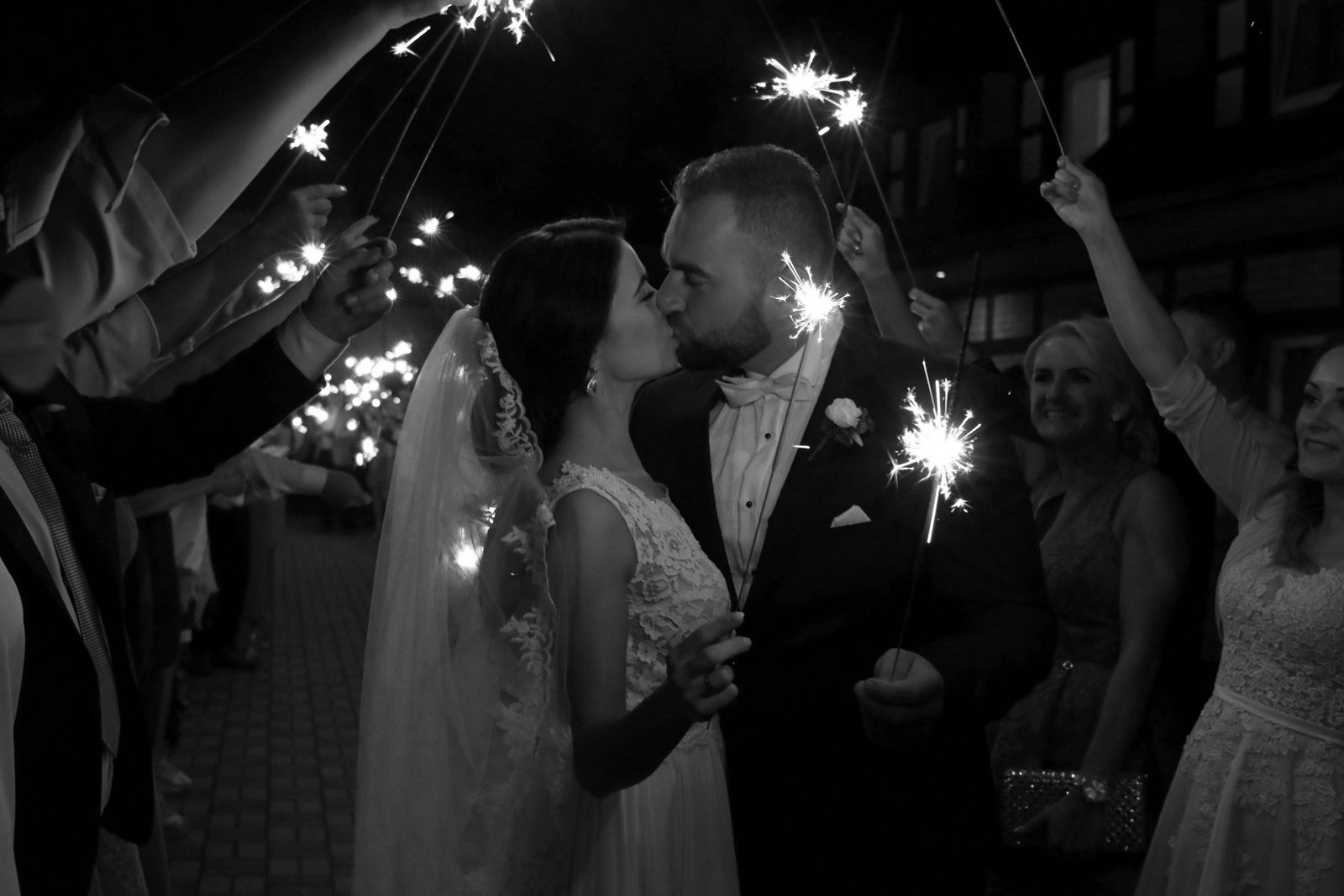 Newlyweds kissing